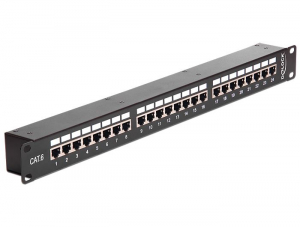 Delock Coupler patch panel 24 port Cat6 1U 19" árnyékolt fekete (43295)
