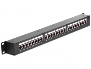 Delock Coupler patch panel 24 port Cat6 1U 19" árnyékolt fekete (43295)