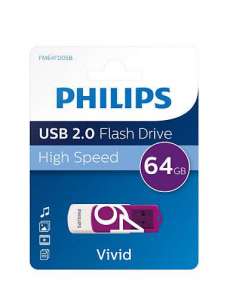 Pen Drive 64GB Philips Vivid USB 2.0 fehér-lila  (FM64FD05B/10)