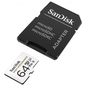 64GB Micro SDXC memória kártya Sandisk High Endurance CL10 U3 V30 + adapter  (SDSQQNR-064G-GN6IA / 183566)