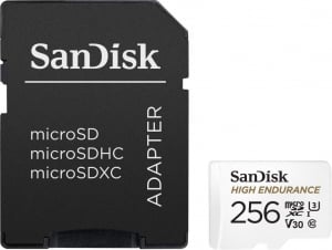 256GB Micro SDXC memória kártya Sandisk High Endurance CL10 U3 V30 + adapter  (SDSQQNR-256G-GN6IA / 183568)