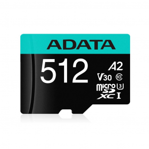 512GB microSDXC ADATA Premier Pro CL10 V30 A2 + adapter (AUSDX512GUI3V30SA2-RA1)