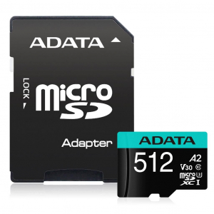 512GB microSDXC ADATA Premier Pro CL10 V30 A2 + adapter (AUSDX512GUI3V30SA2-RA1)