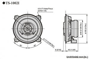 Pioneer TS-1002i koaxiális, 2-utas, egyedi illesztésű hangszóró