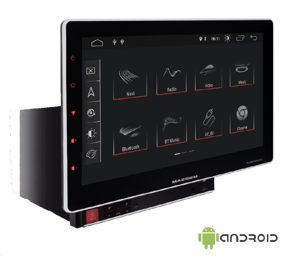 Macrom M-AN1000DVD 2DIN Android 8.1 Oreo 10" multimédia monitor DVD lejátszóval