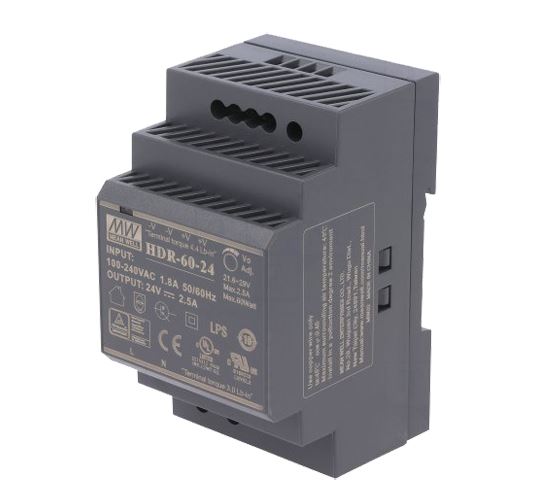 Mean Well DIN sínre szerelhető kapcsolóüzemű tápegység 24VDC 0-2.5A 60W (HDR-60-24)