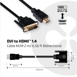 CLUB3D DVI - HDMI 1.4 átalakító kábel, 2m (CAC-1210)