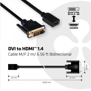 CLUB3D DVI - HDMI 1.4 kétirányú átalakító kábel, 2m (CAC-1211)