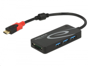 Delock külső, USB 3.1-es, 1. generációs hub, USB Type-C > 3 x USB A-típusú + két nyílással (62900)