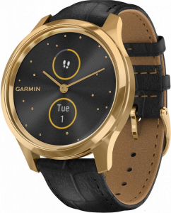 Garmin Vivomove Luxe okosóra fekete-24K arany, fekete dombornyomott bőr szíjjal (010-02241-22)
