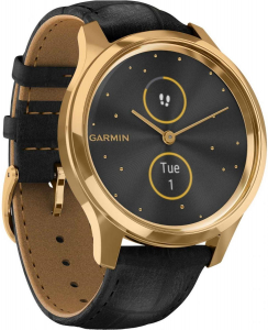Garmin Vivomove Luxe okosóra fekete-24K arany, fekete dombornyomott bőr szíjjal (010-02241-22)