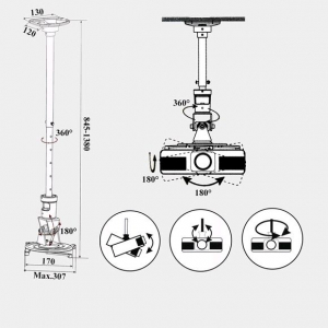 Harmantrade ML-PR01+1380 mm univerz&aacute;lis mennyezeti projektor tart&oacute; +  teleszk&oacute;pos told&oacute;cső