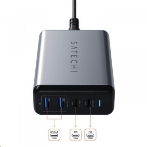 Satechi 75W Dual TYPE-C PD utazó töltő (2x USB-A,1x USB-C PD 18W,1x USB-C PD 60W) asztroszürke (ST-MC2TCAM)
