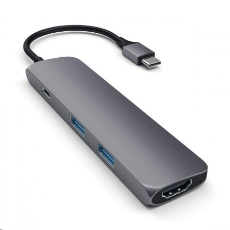 Satechi Aluminum SLIM TYPE-C MultiPort Adapter (HDMI 4K,PassThroughCharging,2x USB 3.0) asztroszürke (ST-CMAM)