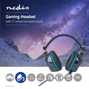 Nedis GHST500BK 7.1 mikrofonos Gaming fülhallgató fekete-kék