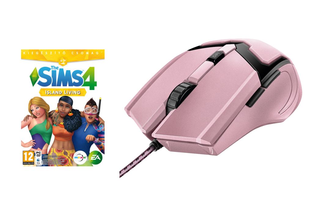 The Sims 4: Island Living (PC) + Trust GXT 101P Gav USB egér rózsaszín