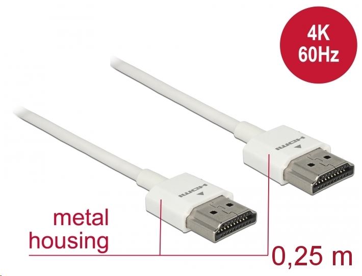 Delock HDMI-kábel Ethernettel - HDMI-A-csatlakozódugó > HDMI-A-csatlakozódugó, 3D, 4K,0,25 m, vékony (85120)