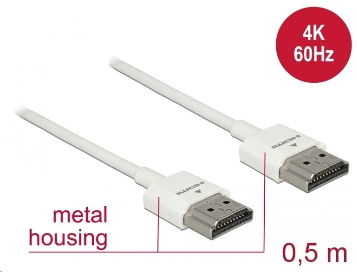 Delock HDMI-kábel Ethernettel - HDMI-A-csatlakozódugó > HDMI-A-csatlakozódugó, 3D, 4K,0,5 m, vékony (85121)