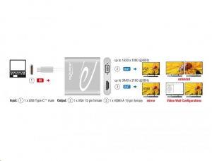 Delock USB Type-C (DP alternatív mód) > 1 db HDMI + 1 db VGA csatlakozó (87705)