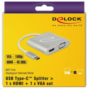 Delock USB Type-C (DP alternatív mód) > 1 db HDMI + 1 db VGA csatlakozó (87705)