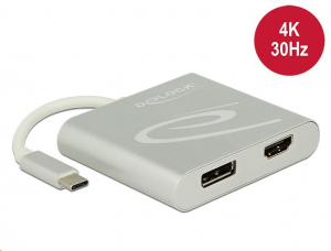 Delock USB Type-C (DP alternatív mód támogatás) > 1 db HDMI + 1 db Displayport elosztó (87716)