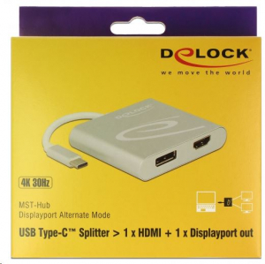 Delock USB Type-C (DP alternatív mód támogatás) > 1 db HDMI + 1 db Displayport elosztó (87716)