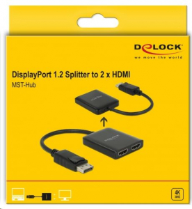 Delock Displayport 1.2-es elosztó 1 x Displayport-bemenet > 2 x HDMI-kimenet 4K 30 Hz (87720)