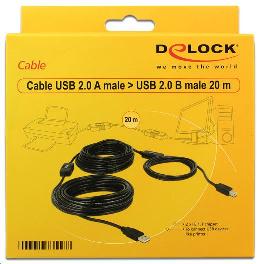 Delock USB 2.0 A típusú dugó > USB 2.0 B típusú dugó 20 m kábel (83557)