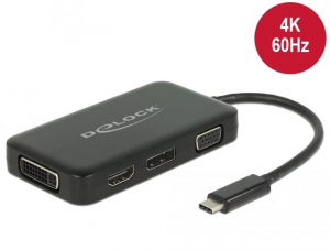 Delock USB-C átalakító egy VGA, HDMI, DVI vagy DisplayPort kijelzőhöz (63929)