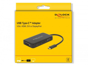 Delock USB-C átalakító egy VGA, HDMI, DVI vagy DisplayPort kijelzőhöz (63929)