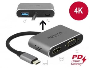 Delock USB Type-C adapter HDMI-hez és VGA-hoz 3.0 USB portal és PD-vel (64074)