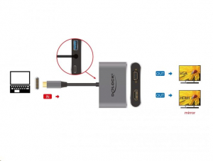 Delock USB Type-C adapter HDMI-hez és VGA-hoz 3.0 USB portal és PD-vel (64074)