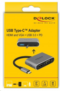 Delock USB Type-C adapter HDMI-hez és VGA-hoz 3.0 USB portal és PD-vel (64074)