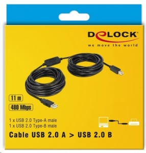 Delock USB 2.0 A típusú csatlakozó > USB 2.0 B típusú csatlakozó  11 m kábel (82915)