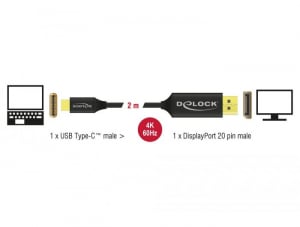 Delock USB-C koax kábel DisplayPort-hoz (DP Alt Mode) 2 m fekete (83710)