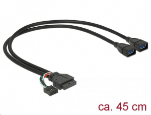 Delock USB 3.0 kábel tűfejes anya + USB 2.0 tűfejes anya > 2 x USB 3.0 A anya 45 cm (83829)