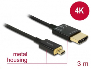 Delock Nagysebességű HDMI-kábel Ethernettel - HDMI-A-csatlakozó > HDMI Micro-D-csatlakozó 3m (84784)