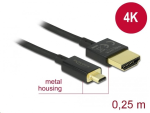 Delock Nagysebességű HDMI-kábel Ethernettel - HDMI-A-csatlakozó > HDMI Micro-D-csatlakozó 3D 4K 0.25m (85119)