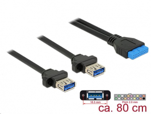 Delock USB 3.0-s csatlakozóhüvellyel ellátott kábel, 2,00 mm, 19 tűs > 2 x USB 3.0 A csatlakozó (85244)