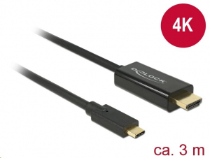 Delock USB Type-C csatlakozó > HDMI csatlakozó (DP váltakozó mód) 4K 30Hz, 3m, kábel fekete (85260)