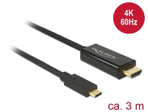 Delock USB Type-C csatlakozó > HDMI csatlakozó (DP váltakozó) 4K 60 Hz,3m fekete (85292)