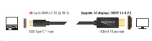 Delock USB Type-C csatlakozó > HDMI csatlakozó (DP váltakozó) 4K 60 Hz,3m fekete (85292)