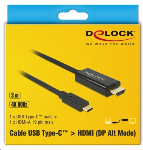 Delock USB Type-C csatlakozó > HDMI csatlakozó (DP váltakozó) 4K 60 Hz,3m fekete (85292)