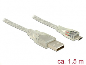 Delock USB 2.0-s kábel A-típusú csatlakozó > USB 2.0 Micro-B csatlakozó 1,5 m áttetsző (83899)