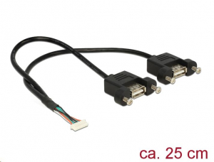 Delock USB 2.0-s kábel, 1,25 mm, 8 tűs > 2 x USB 2.0 A típusú panelrögzítés, 25 cm (84839)