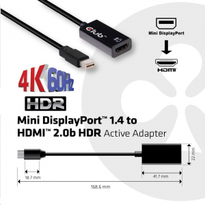 CLUB3D Mini Displayport 1.4 - HDMI 2.0b HDR adapter (CAC-1180)