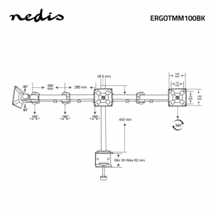 Nedis ergonomikus monitorkonzol tripla, minden irányban mozgatható fekete (ERGOTMM100BK)