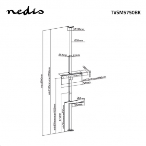 Nedis TVSM5750BK mennyezetig érő álló Tv-konzol 37–70" Max. 30 kg