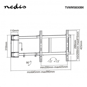 Nedis motoros, fali TV tartó konzol 32-60” Max 40 kg (TVWM5830BK)