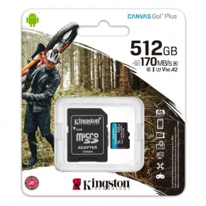 512GB microSDXC Kingston Canvas Go! Plus UHS-I U3 V30 A2 + adapter (SDCG3/512GB)